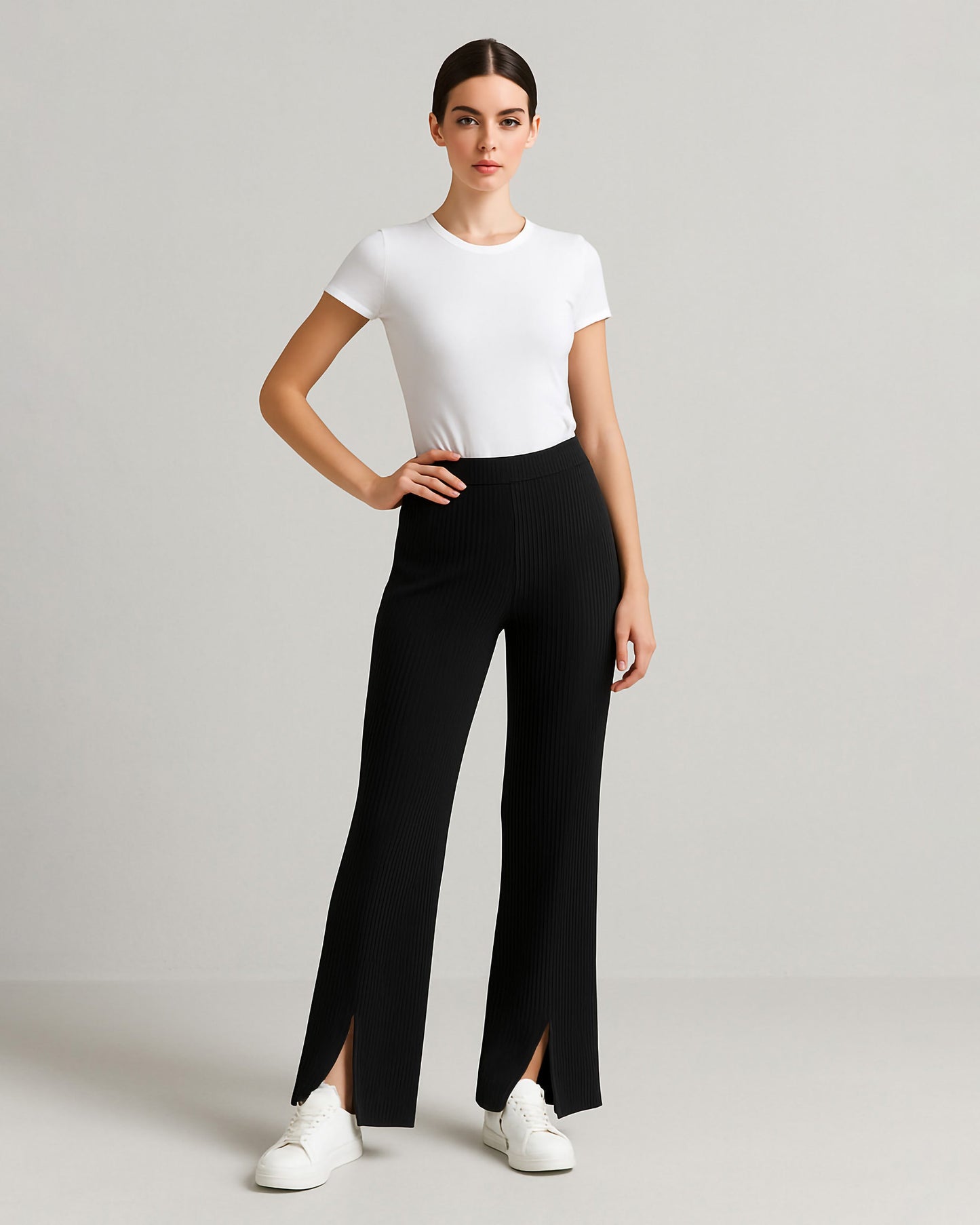 Ribbed Split-Hem Knit Pants
