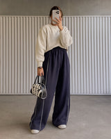 Contrast Piping Wide-Leg Pants | Dark Blue - Eva Fashion - Online Clothing Store for Women