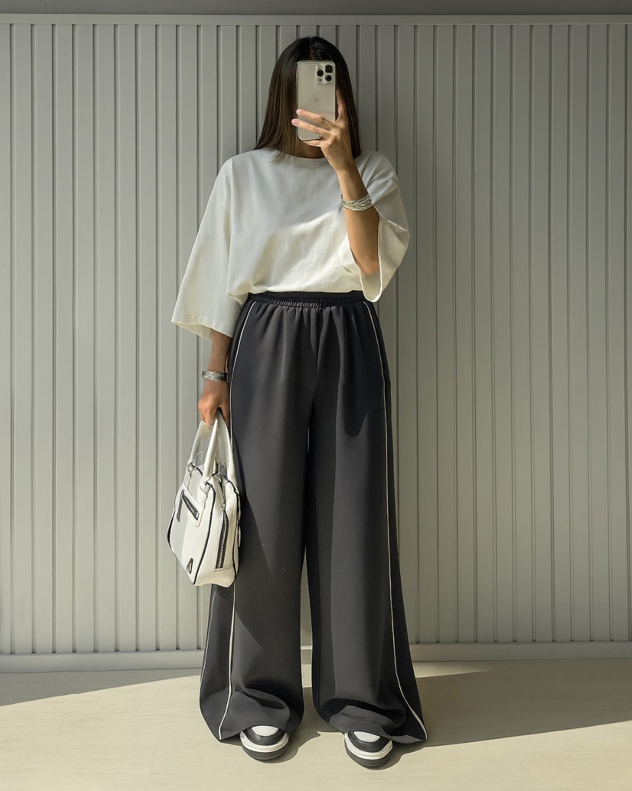 Contrast Piping Wide-Leg Pants | Dark Grey - Eva Fashion - Online Clothing Store for Women