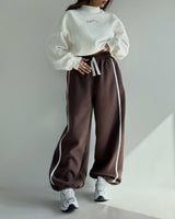 Contrast Line Wide Pants | Burgundy - Eva Fashion - Online Clothing Store for Women