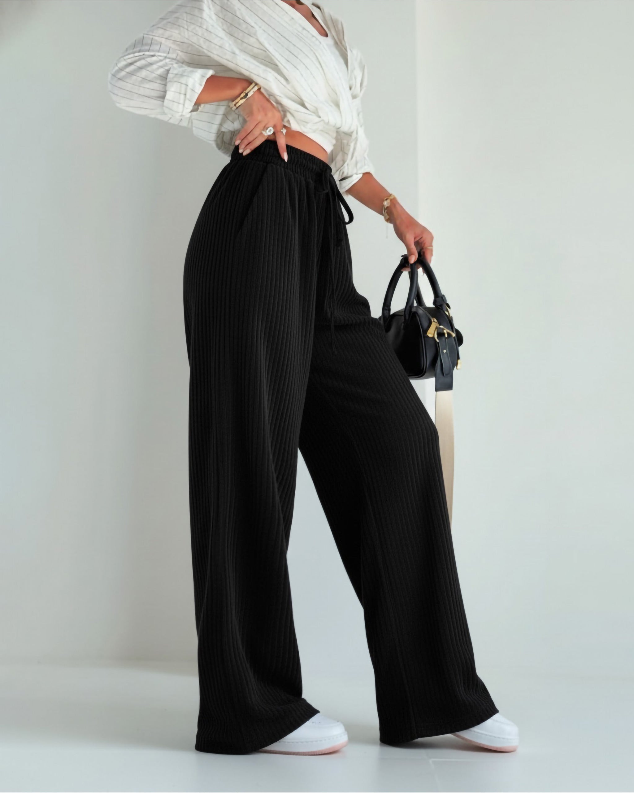 Ribbed Knit Wide-Leg Pants | Black - Eva Fashion - Online Clothing Store for Women