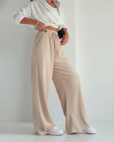 Ribbed Knit Wide-Leg Pants | Beige - Eva Fashion - Online Clothing Store for Women