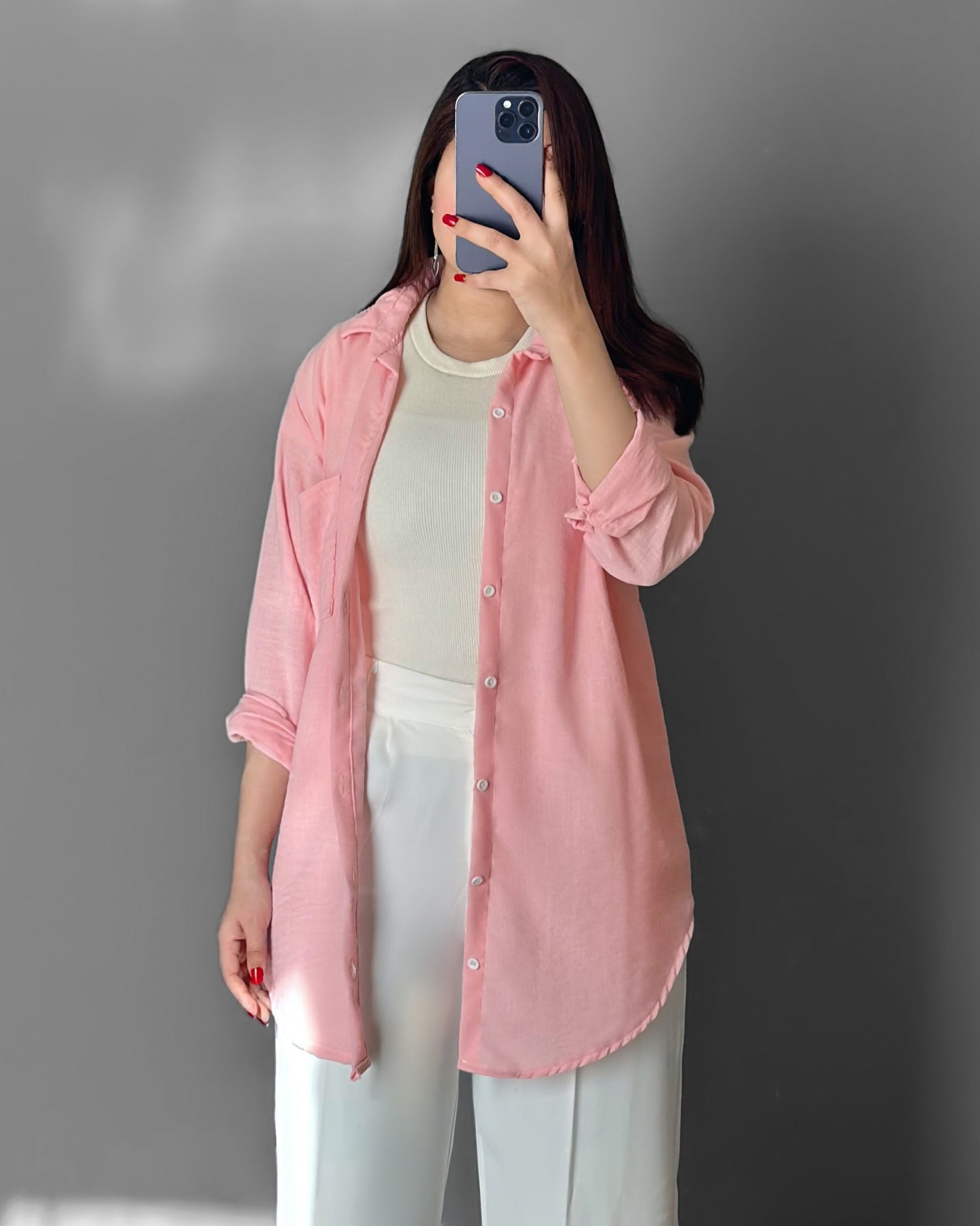 Longline Oversized Linen Shirt | Rose Pink - Eva Fashion - Online Clothing Store for Women