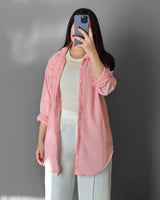 Longline Oversized Linen Shirt | Rose Pink - Eva Fashion - Online Clothing Store for Women
