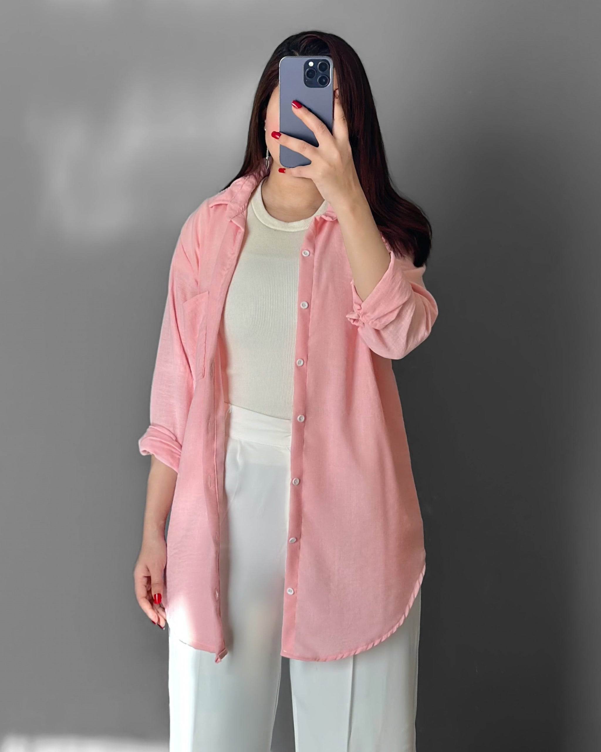 Longline Oversized Linen Shirt | Rose Pink - Eva Fashion - Online Clothing Store for Women