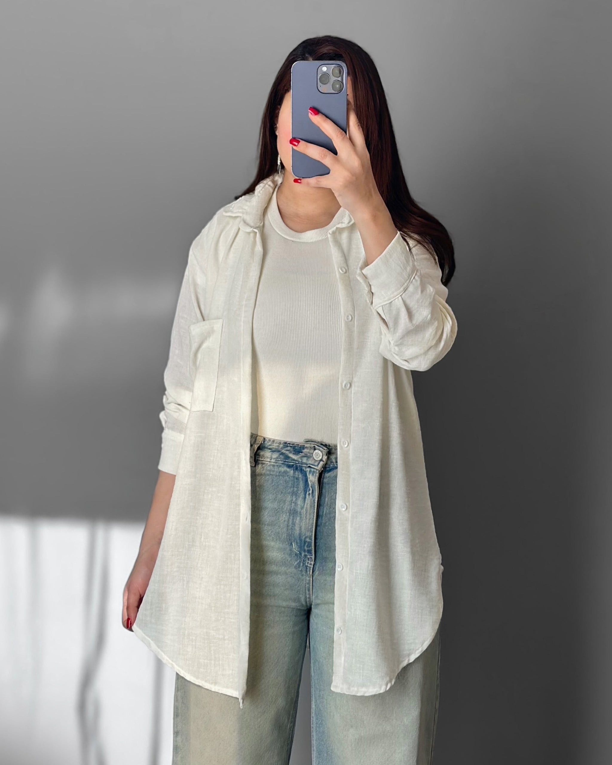Longline Oversized Linen Shirt | White - Eva Fashion - Online Clothing Store for Women