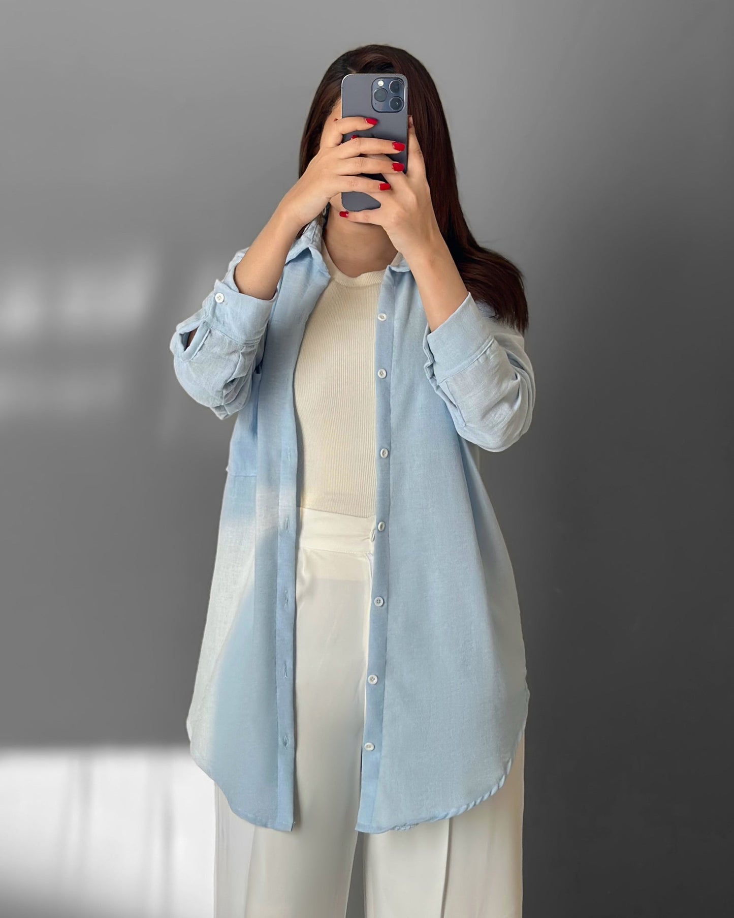 Longline Oversized Linen Shirt | Sky Blue - Eva Fashion - Online Clothing Store for Women