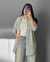 Longline Oversized Linen Shirt | Misty Green - Eva Fashion - Online Clothing Store for Women