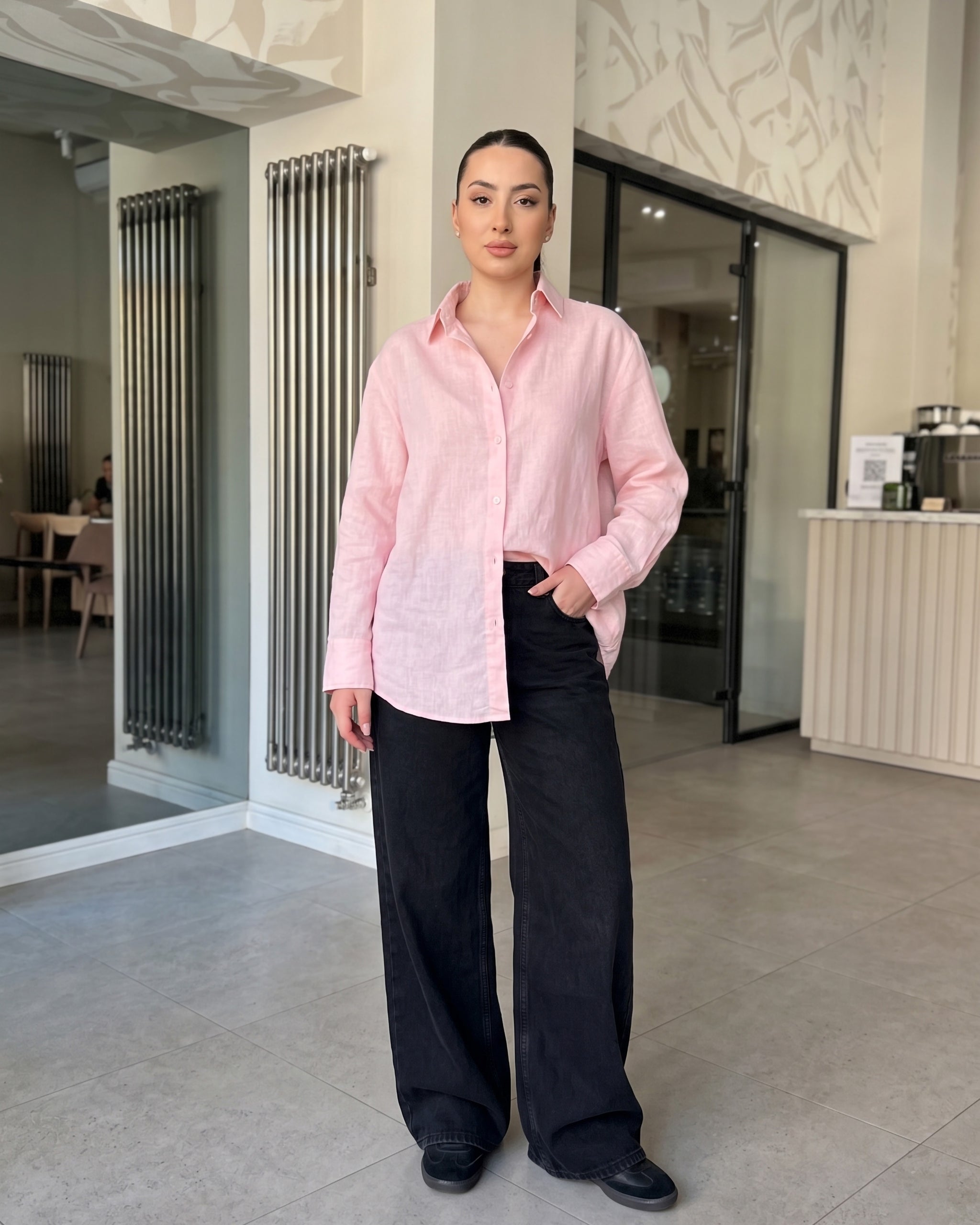 Longline Oversized Linen Shirt | Rose Pink - Eva Fashion - Online Clothing Store for Women