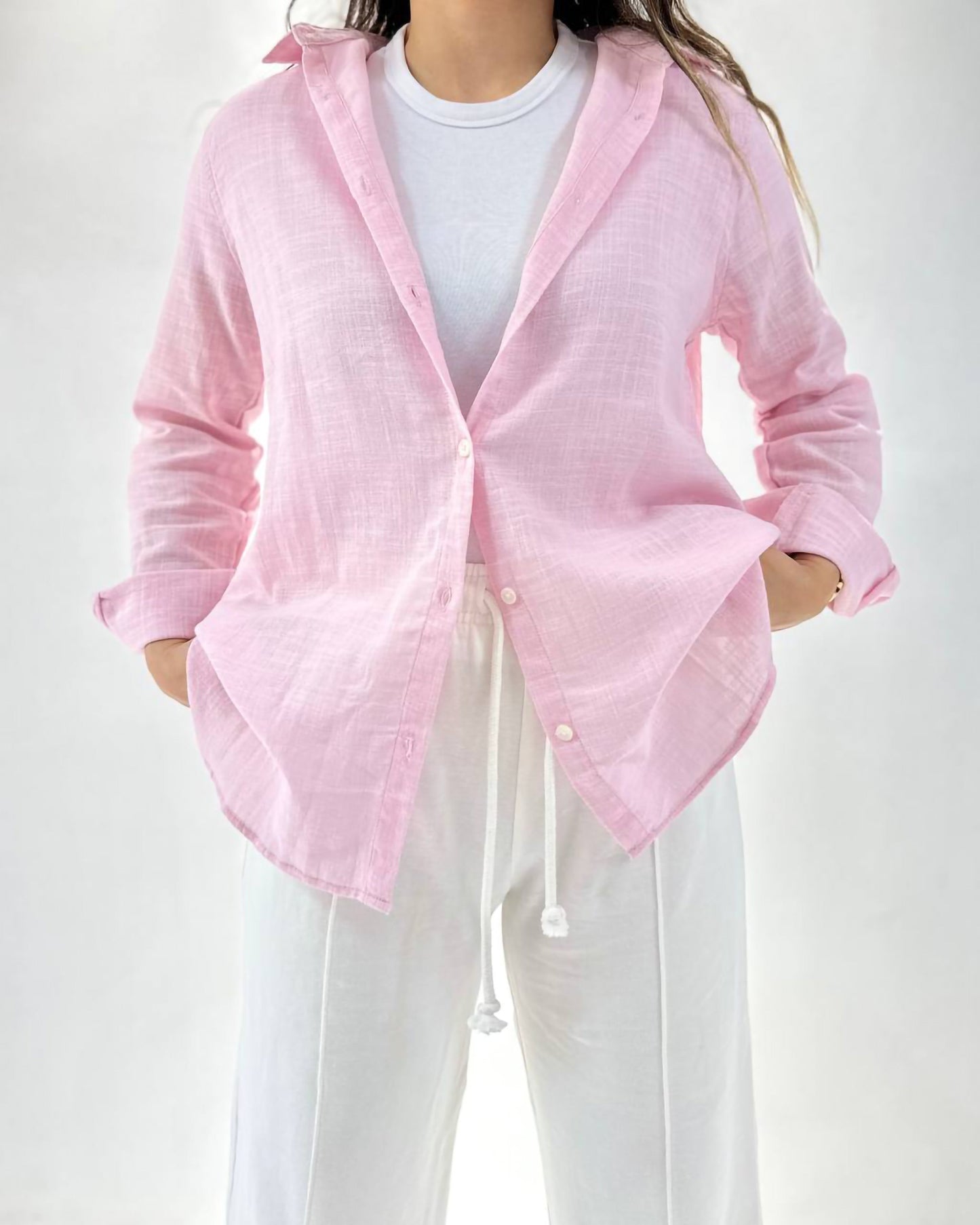 Longline Oversized Linen Shirt | Rose Pink - Eva Fashion - Online Clothing Store for Women