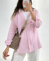 Longline Oversized Linen Shirt | Rose Pink - Eva Fashion - Online Clothing Store for Women