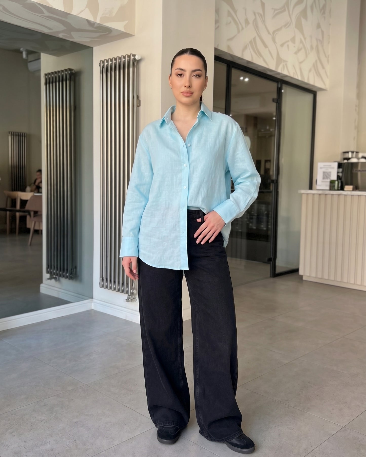 Longline Oversized Linen Shirt | Sky Blue - Eva Fashion - Online Clothing Store for Women