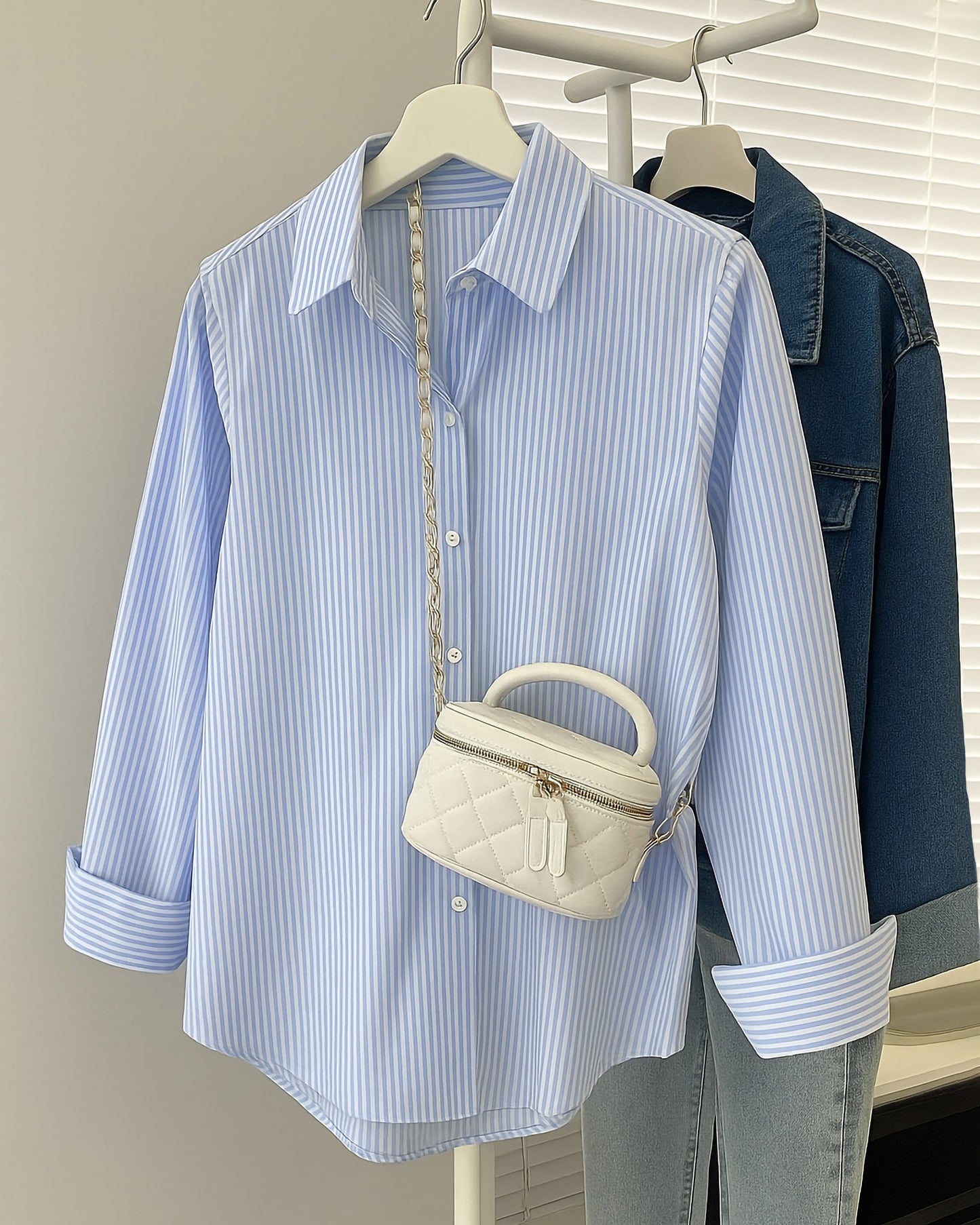 Classic Striped Cotton Shirt | Sky Blue - Eva Fashion - Online Clothing Store for Women