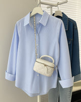 Classic Striped Cotton Shirt | Sky Blue - Eva Fashion - Online Clothing Store for Women
