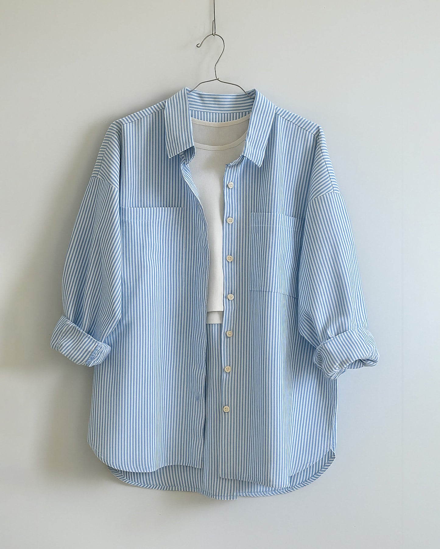 Classic Striped Cotton Shirt | Sky Blue - Eva Fashion - Online Clothing Store for Women