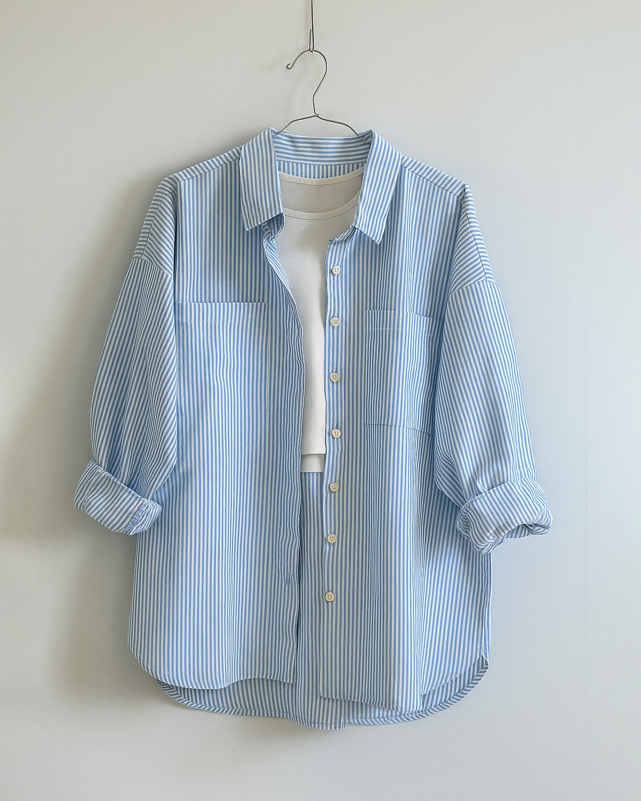 Classic Striped Cotton Shirt | Sky Blue - Eva Fashion - Online Clothing Store for Women