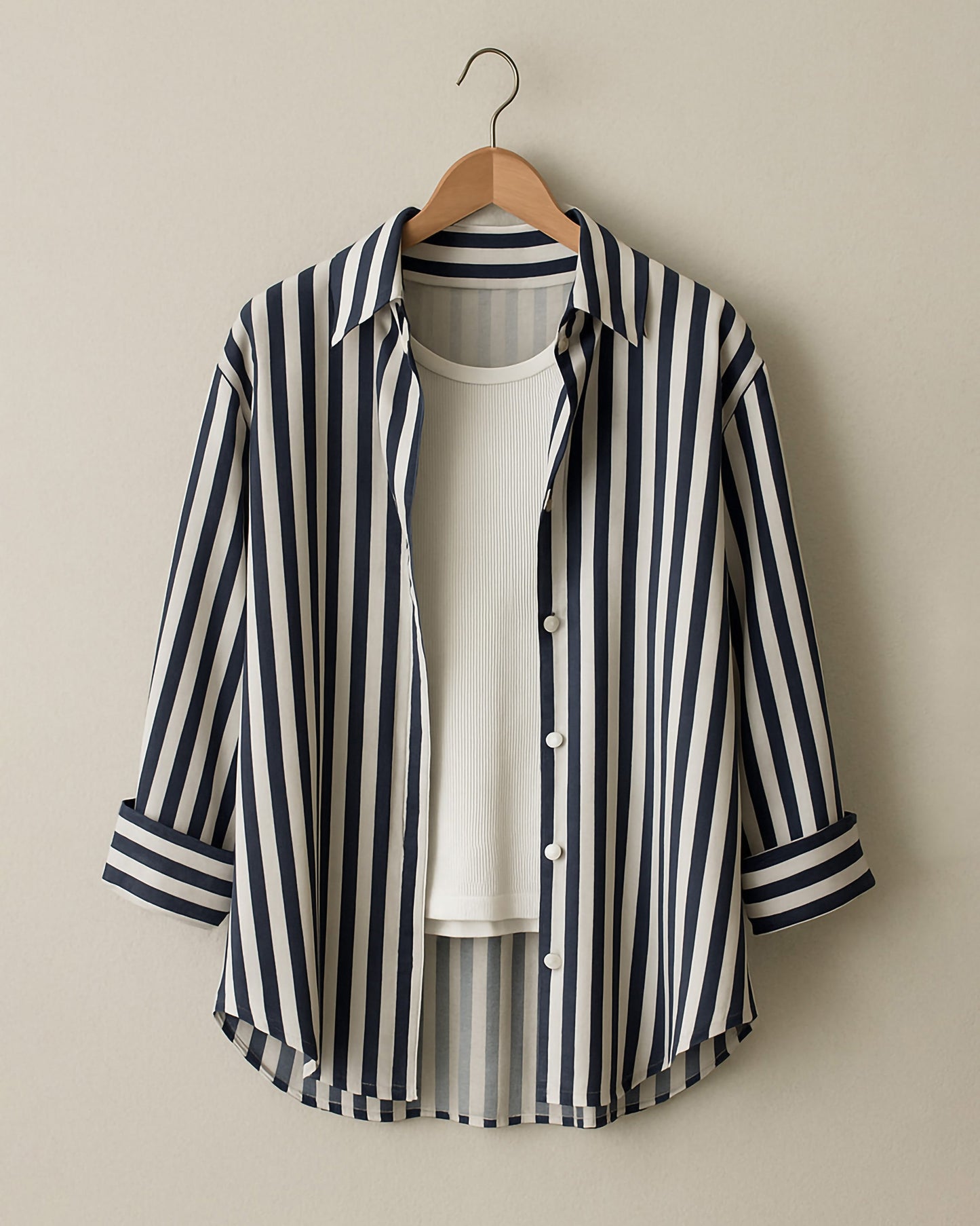 Classic Striped Cotton Shirt | Dark Blue - Eva Fashion - Online Clothing Store for Women