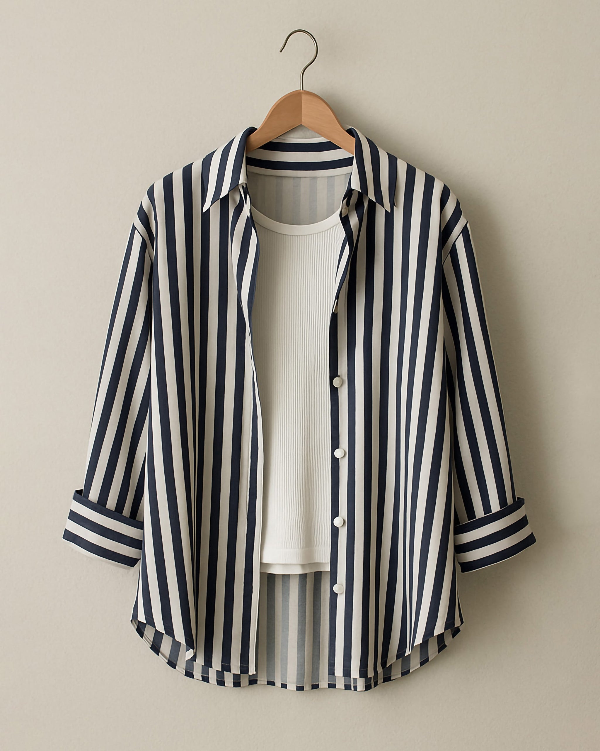 Classic Striped Cotton Shirt | Dark Blue - Eva Fashion - Online Clothing Store for Women