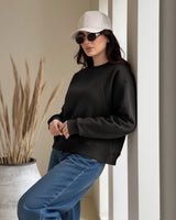 Minimal Cotton Crewneck Sweatshirt | Black - Eva Fashion - Online Clothing Store for Women