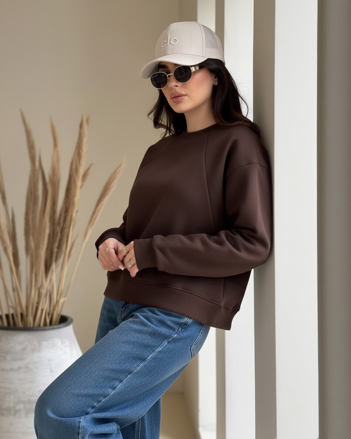 Minimal Cotton Crewneck Sweatshirt | Brown - Eva Fashion - Online Clothing Store for Women