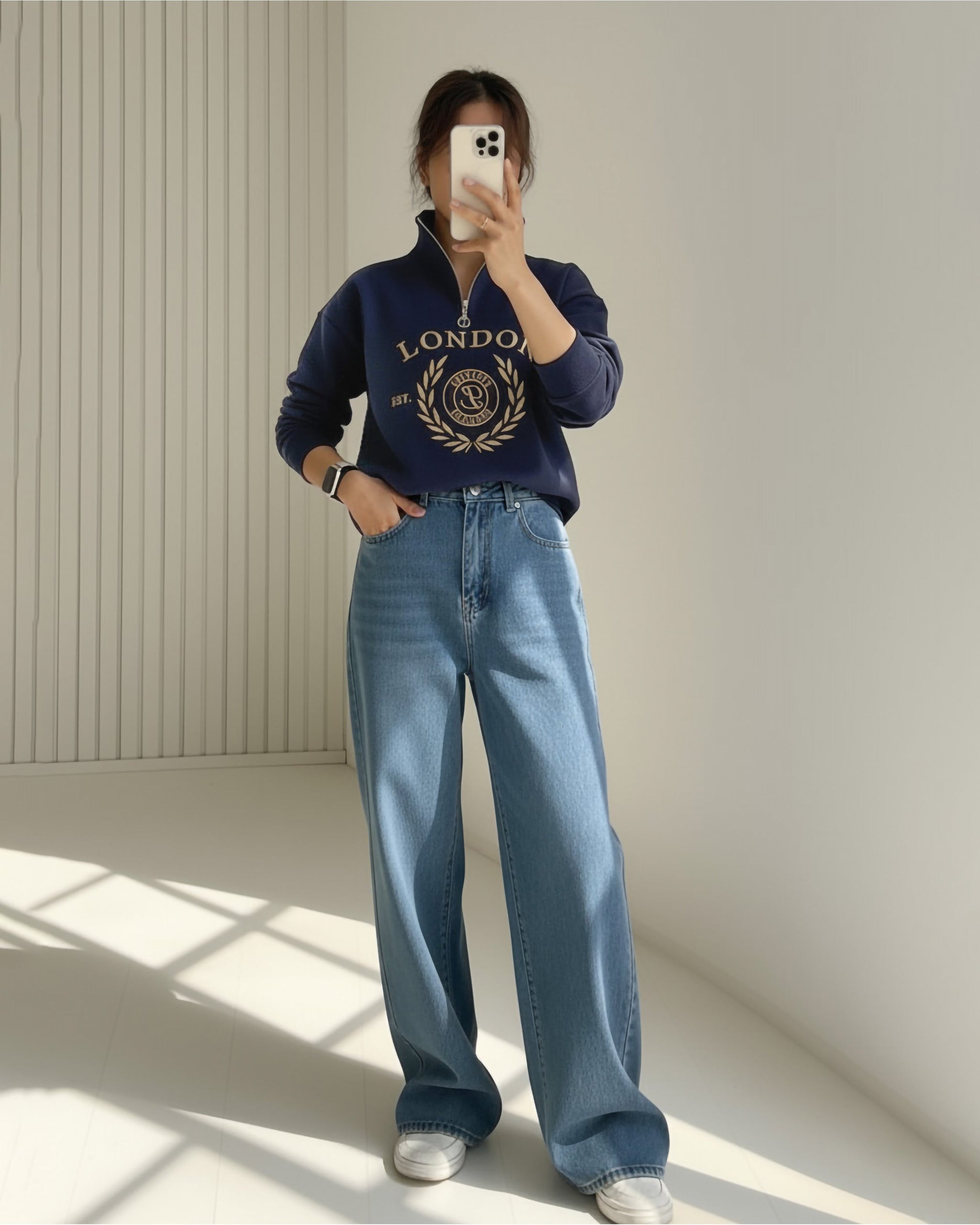 London Graphic Half Zip Sweatshirt | Dark Blue - Eva Fashion - Online Clothing Store for Women