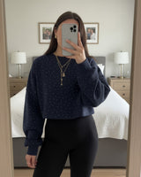 Polka Dot Puff Sleeve Sweatshirt | Dark Blue - Eva Fashion - Online Clothing Store for Women