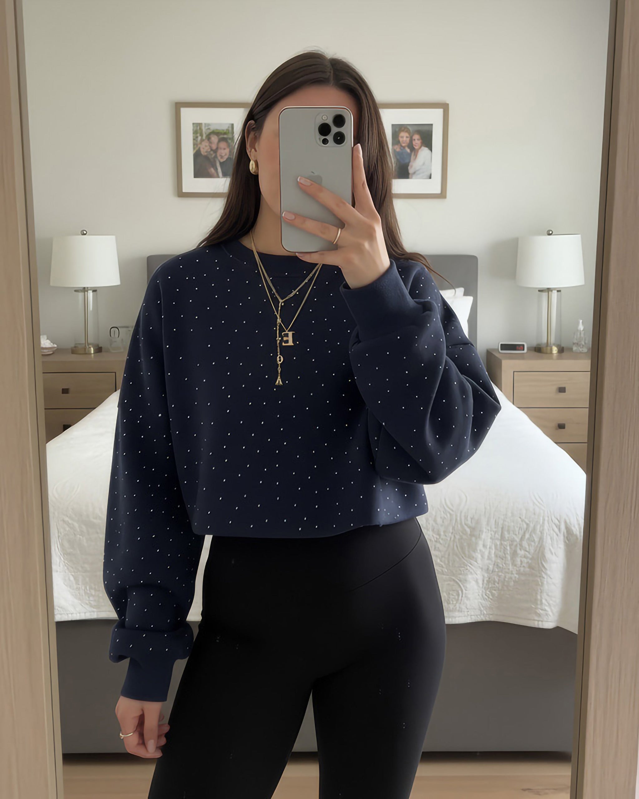 Polka Dot Puff Sleeve Sweatshirt | Dark Blue - Eva Fashion - Online Clothing Store for Women