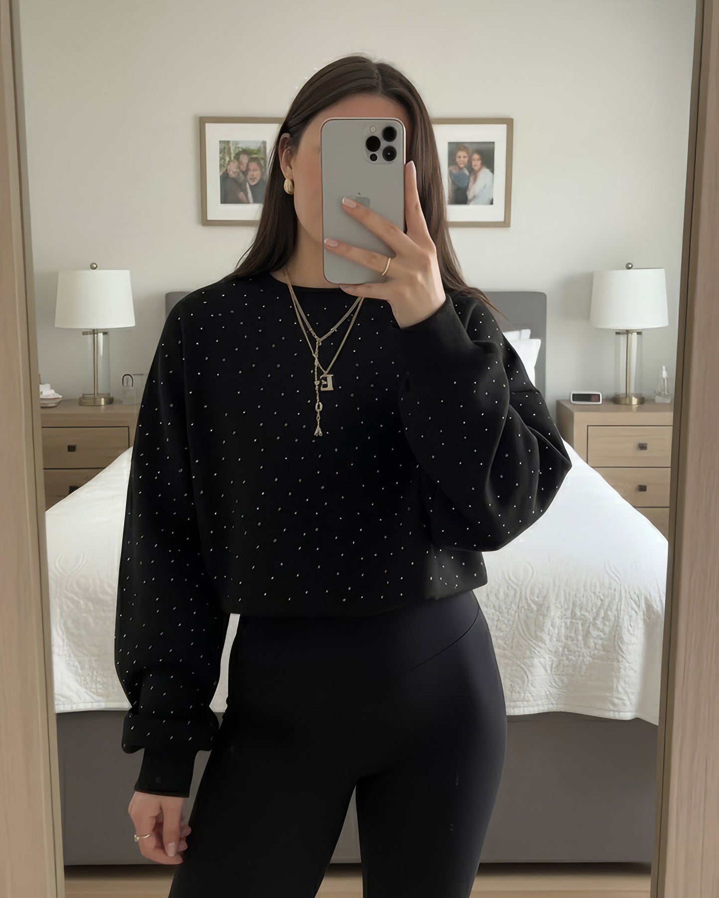 Polka Dot Puff Sleeve Sweatshirt | Black - Eva Fashion - Online Clothing Store for Women