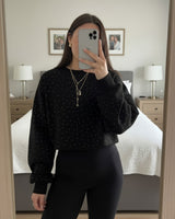 Polka Dot Puff Sleeve Sweatshirt | Black - Eva Fashion - Online Clothing Store for Women