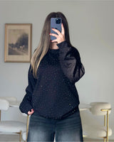 Rhinestone Puff Sleeve Sweatshirt