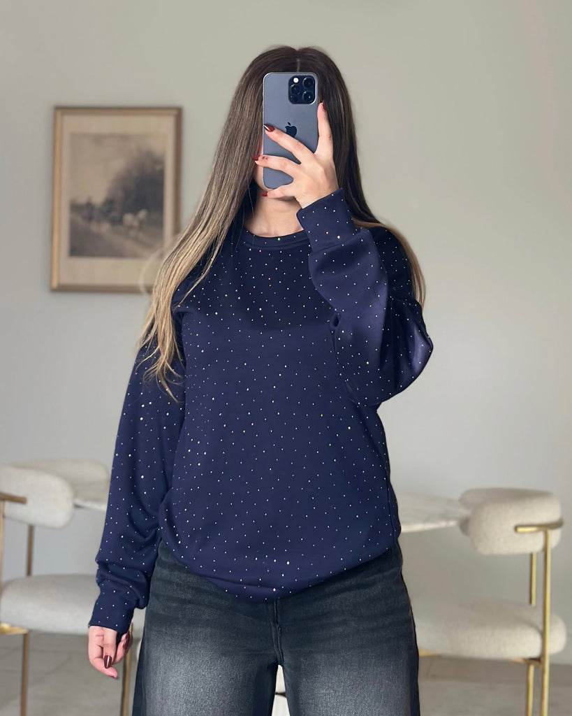 Rhinestone Puff Sleeve Sweatshirt