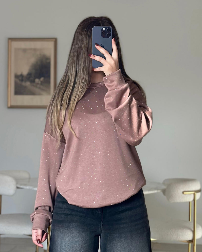 Rhinestone Puff Sleeve Sweatshirt