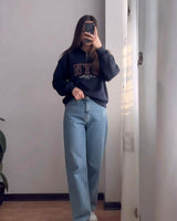 NYC Embroidered Half-Zip Sweatshirt | Dark Blue - Eva Fashion - Online Clothing Store for Women