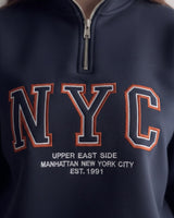 NYC Embroidered Half-Zip Sweatshirt | Dark Blue - Eva Fashion - Online Clothing Store for Women