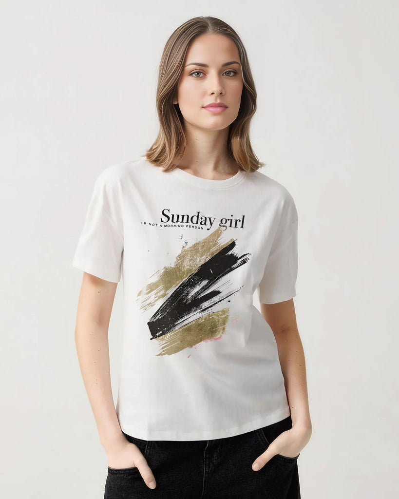 Sunday Girl Metallic Print T-Shirt