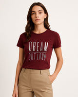 Dream Out Loud Graphic T-Shirt | Burgundy - Eva Fashion - Online Clothing Store for Women