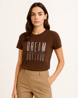 Dream Out Loud Graphic T-Shirt | Brown - Eva Fashion - Online Clothing Store for Women