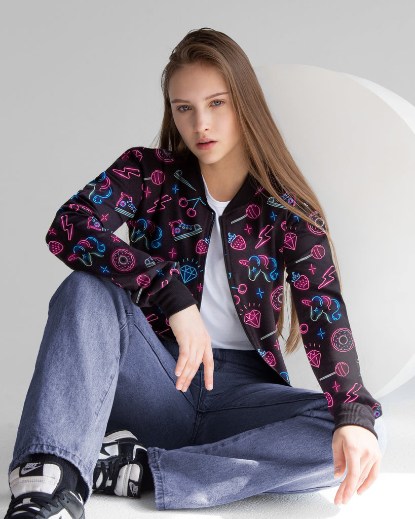 Girly Neon Print Bomber Jacket