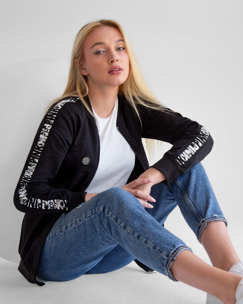 Letter Tape Striped Bomber Jacket