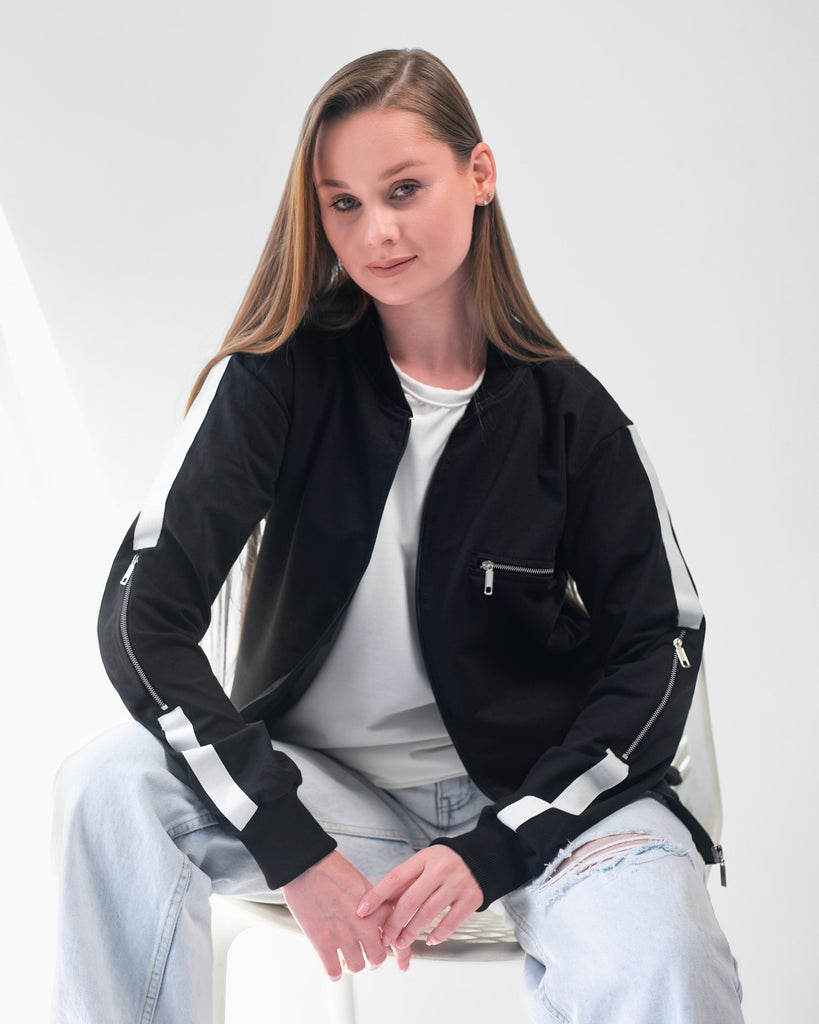 Zipper Stripe Bomber Jacket