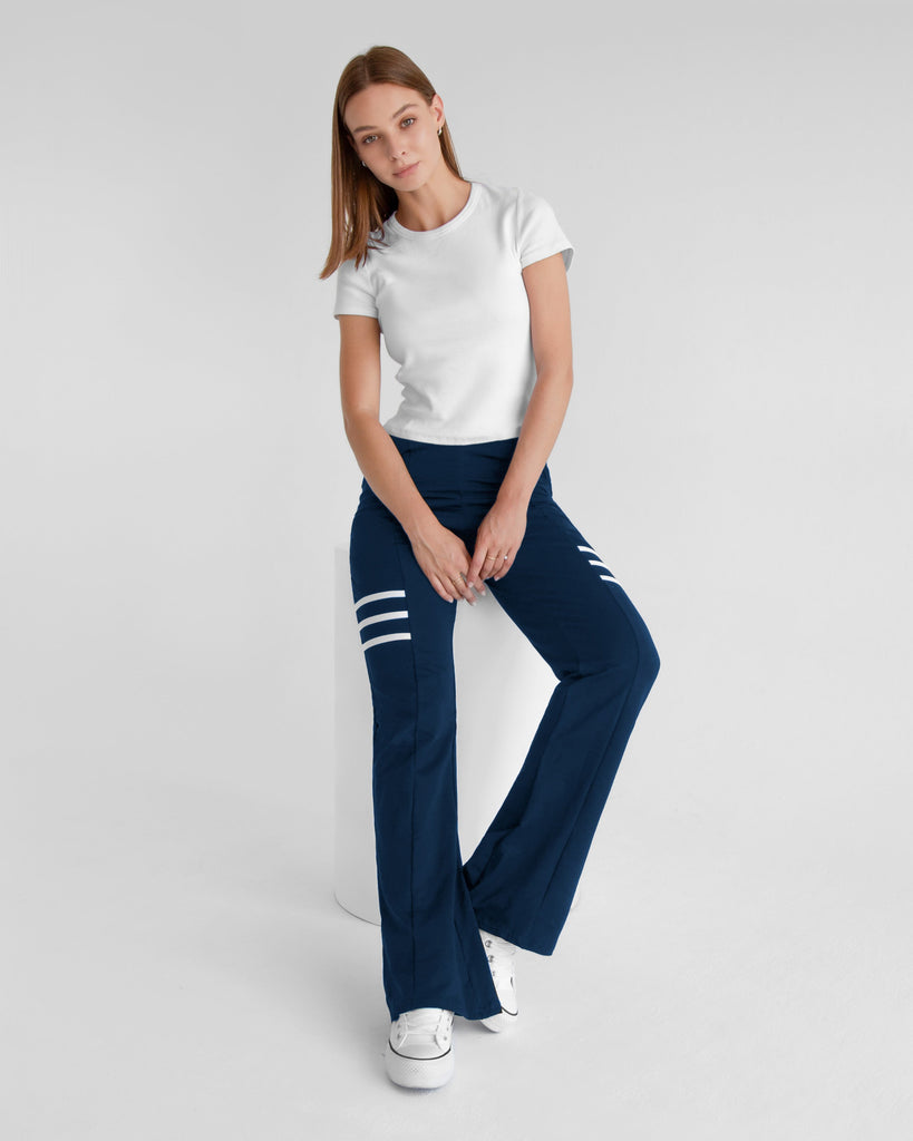 Front Triple Striped Wide Leg Sweatpants