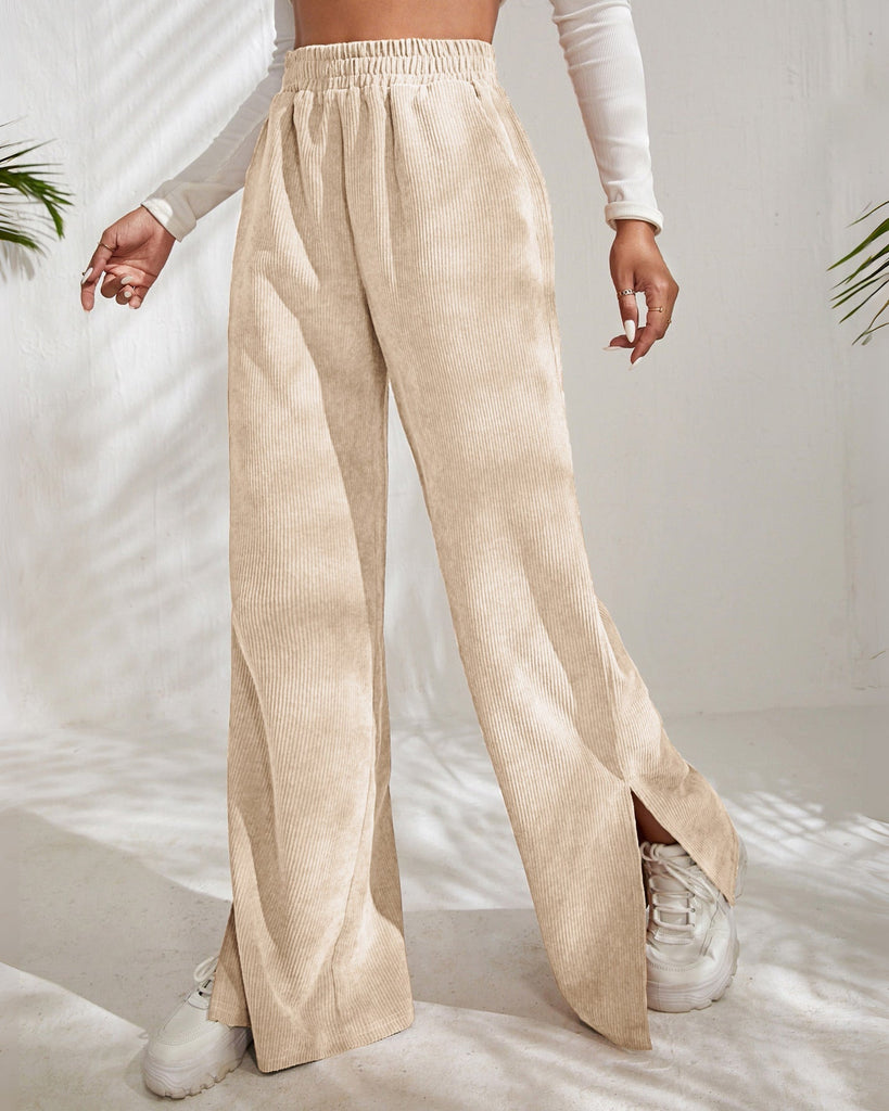 High Waist Slit Hem Corduroy Pants