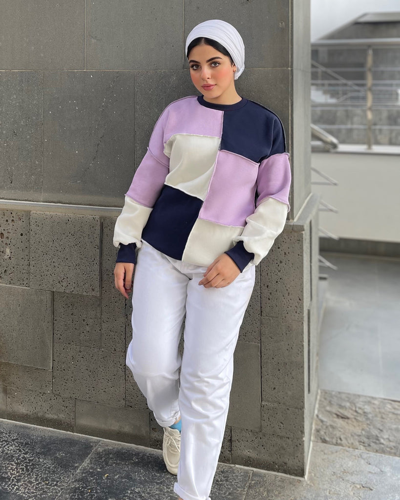 Colorblock Stitch Trim Sweatshirt